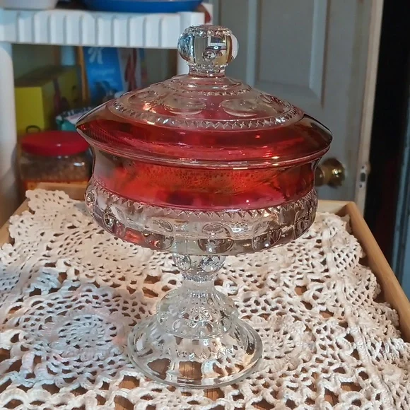 Indiana Glass Kings Crown Thumbprint Candy Dish VINTAGE - Picture 2 of 5